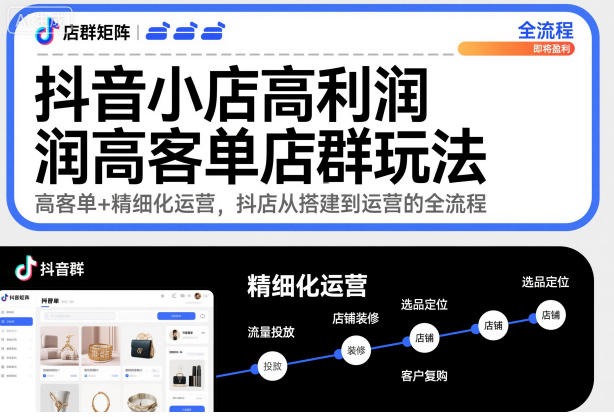 抖音小店高利润高客单店群玩法，高客单+精细化运营，抖店从搭建到运营的全流程-777网创网