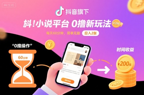 抖音旗下小说平台0撸新玩法,每天挂G60分钟,简单无脑,日入2张【揭秘】
