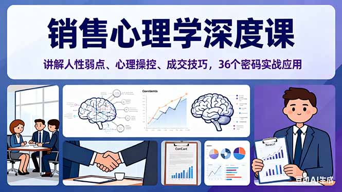 销售心理学深度课，讲解人性弱点、心理操控、成交技巧，36个密码实战应用-777网创网