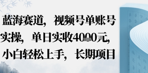蓝海赛道，视频号单账号实操，单日实收1k，小白轻松上手，长期项目-777网创网