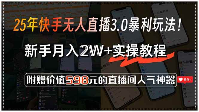 （15335期）25年快手无人直播3.0暴利玩法！，新手月入2W+实操教程，附赠价值598元…-777网创网