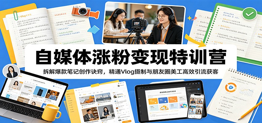 自媒体涨粉变现特训营：拆解爆款笔记创作诀窍，精通Vlog摄制与朋友圈美工高效引流获客-777网创网
