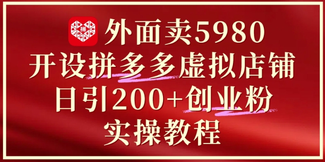 外面卖5980开设拼多多虚拟店铺:单日引流200+创业付费粉实战教程-777网创网