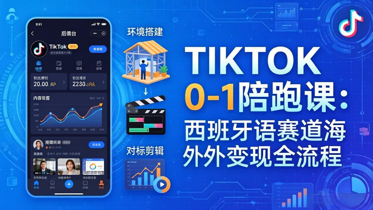 TIKTOK 0-1 陪跑课:从环境搭建到刷对标剪辑,西班牙语赛道海外变现全流程-777网创网