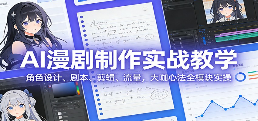 AI 漫剧制作实战教学:角色设计、剧本、剪辑、流量,大咖心法全模块实操 AI 漫剧制作实战教学:角色设计、剧本、剪辑、流量,大咖心法全模块实操
