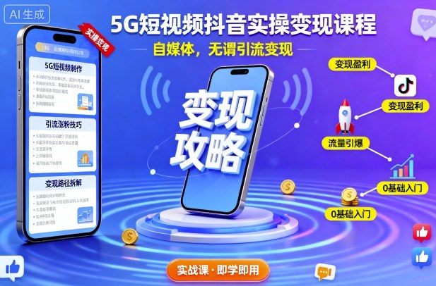 5G短视频抖音实操变现课程,自媒体,无谓引流变现-777网创网