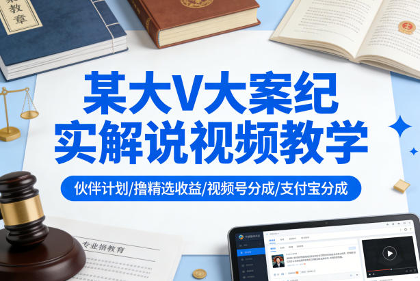 某大V大案纪实解说视频教学，可做伙伴计划、撸精选收益，视频号和支付宝分成计划均可-777网创网