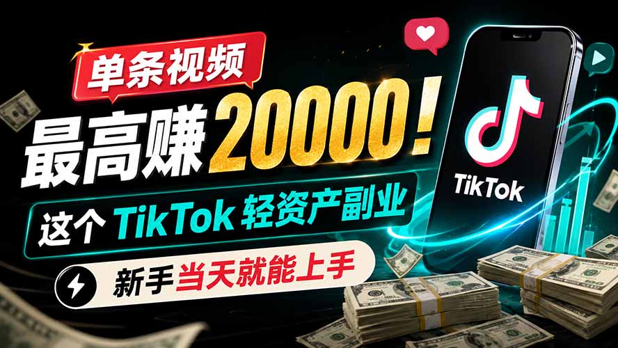 单条视频最高赚 20000!这个 TikTok 轻资产副业,新手当天就能上手-777网创网