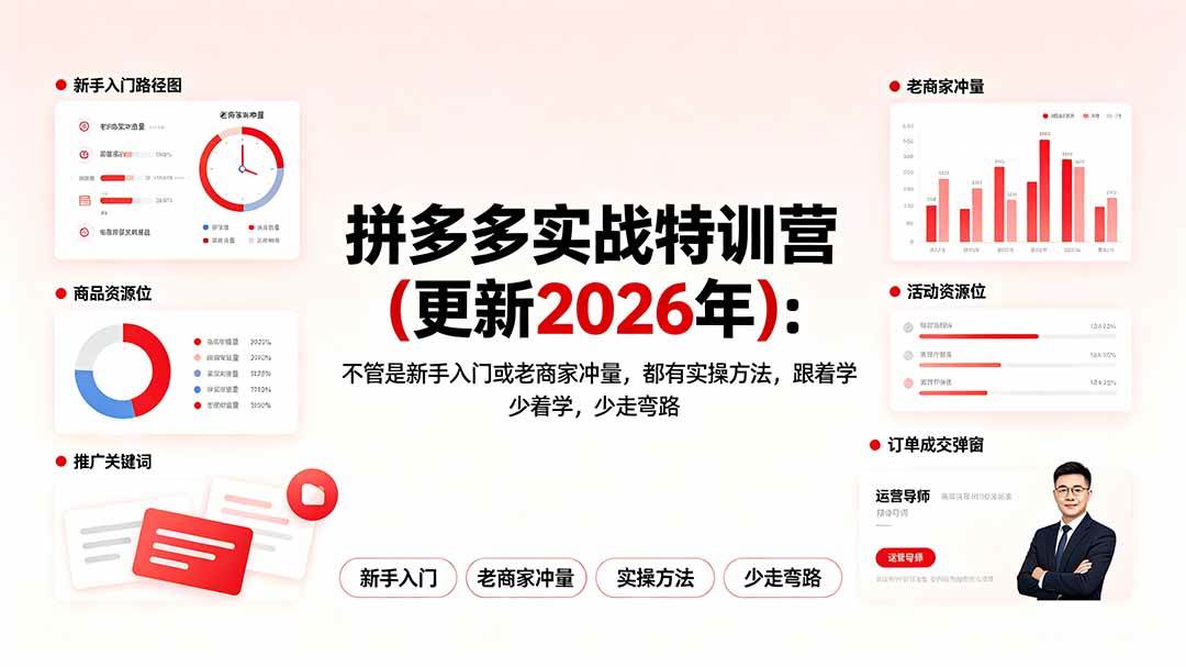 （19724期）拼多多实战特训营(更新2026年)：不管是新手入门或老商家冲量，都有实操方法，跟着学，少走弯路-777网创网