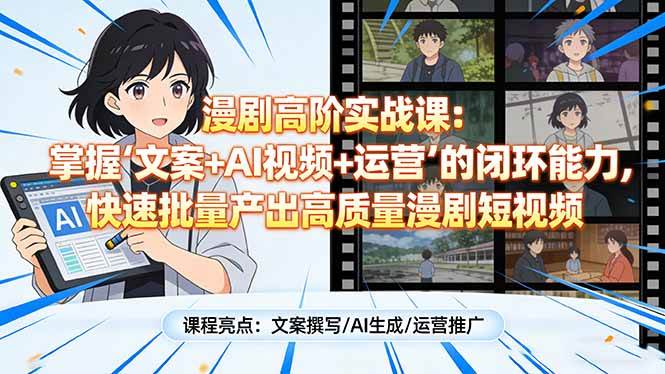(17461期)漫剧高阶实战课:掌握“文案+AI视频+运营”的闭环能力,快速批量产出高质量漫剧短视频-777网创网
