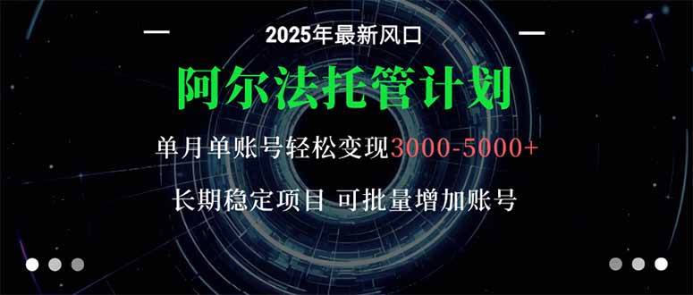 （16360期）阿尔法托管计划 单账号月入3000-5000，长期稳定项目，新手小白轻松上手。-777网创网