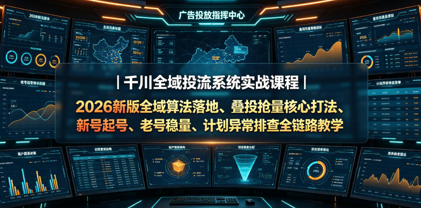 千川全域投流系统实战课程｜2026新版全域算法落地、叠投抢量核心打法、新号起号、老号稳量、计划异常排查全链路教学-777网创网