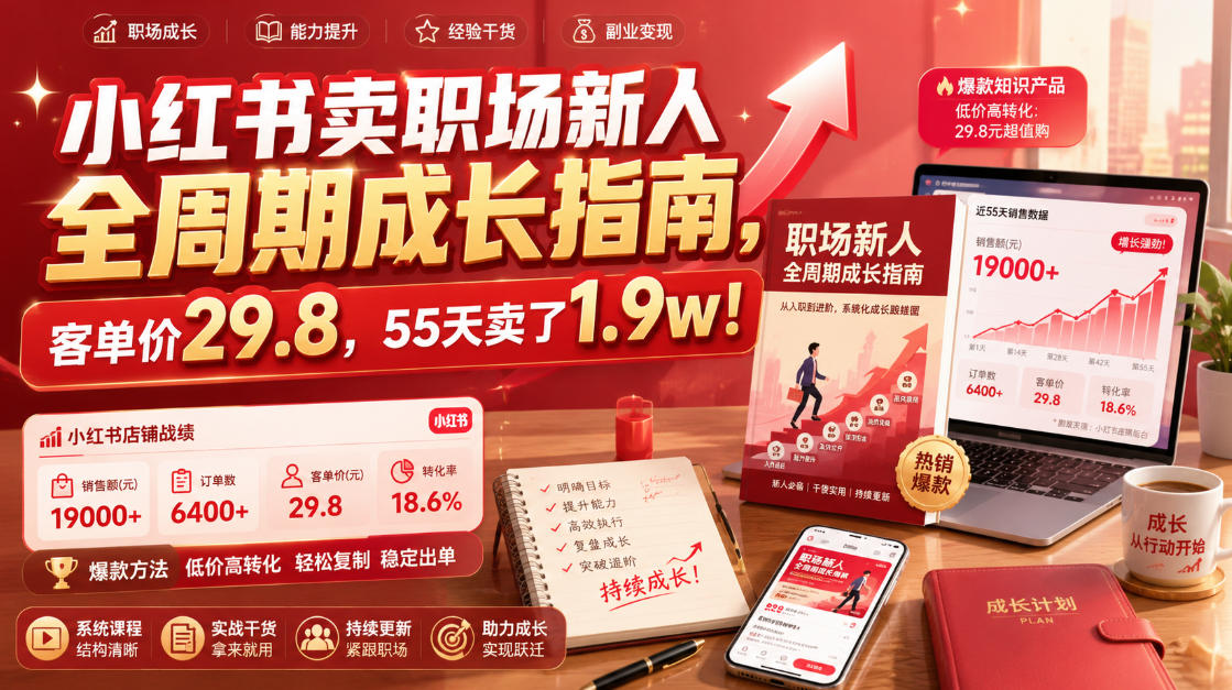 小红书卖职场新人全周期成长指南,客单价29.8,55天卖了1.9w!-777网创网