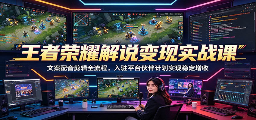 王者荣耀解说变现实战课：文案配音剪辑全流程，入驻平台伙伴计划实现稳定增收-777网创网