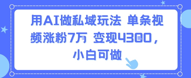用AI做私域玩法，单条视频涨粉7W变现4.3k，小白可做-777网创网