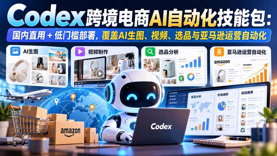 (20752期)【无水印】Codex跨境电商AI自动化技能包:国内直用+低门槛部署,覆盖AI生图、视频、选品与亚马逊运营自动化-777网创网