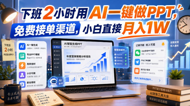 下班2小时用AI一键做PPT，免费接单渠道，小白直接月入1W【揭秘】-777网创网