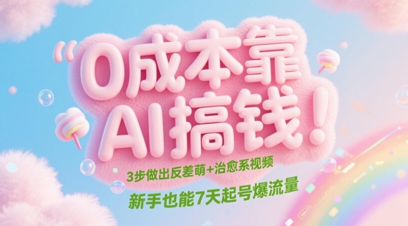 0成本靠AI搞钱!3步做出反差萌+治愈系视频,新手也能7天起号爆流量-777网创网