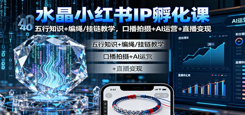 水晶小红书IP孵化课:五行知识+编绳/挂链教学,口播拍摄+AI运营+直播变现 水晶小红书IP孵化课:五行知识+编绳/挂链教学,口播拍摄+AI运营+直播变现