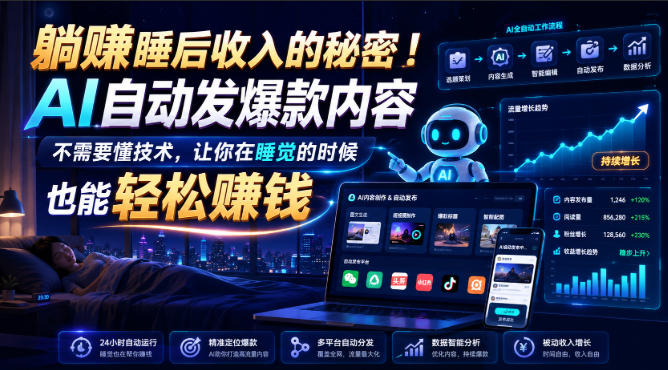 躺賺睡后收入的秘密!AI自动发爆款内容,不需要懂技术,让你在睡觉的时候也能轻松賺钱【原创双语字幕】-777网创网