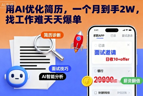 用AI优化简历,一个月到手2W,找工作难天天爆单-777网创网