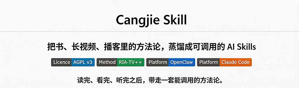 图片[1]-全网走红！GitHub上6.7K Star的开源项目，把任何书、长视频、播客蒸馏成AI工具，值得收藏 cangjie-skill-777网创网
