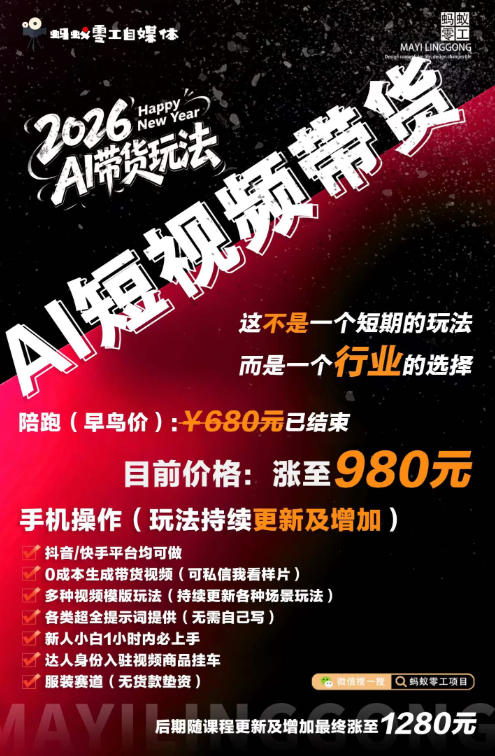 AI短视频带货，靠AI生成短视频，分发到抖音快手平台，多种模版提示词提供，单条视频1k+收益-777网创网