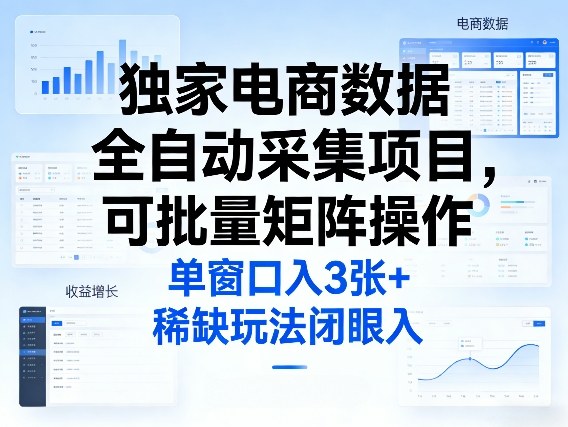 独家电商数据全自动采集项目,可批量矩阵操作,单窗口日入3张+,稀缺玩法闭眼入【揭秘】-777网创网