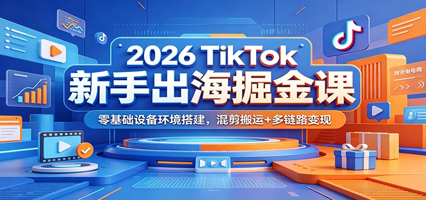 2026 TikTok新手出海掘金课：零基础设备环境搭建，混剪搬运+多链路变现-777网创网