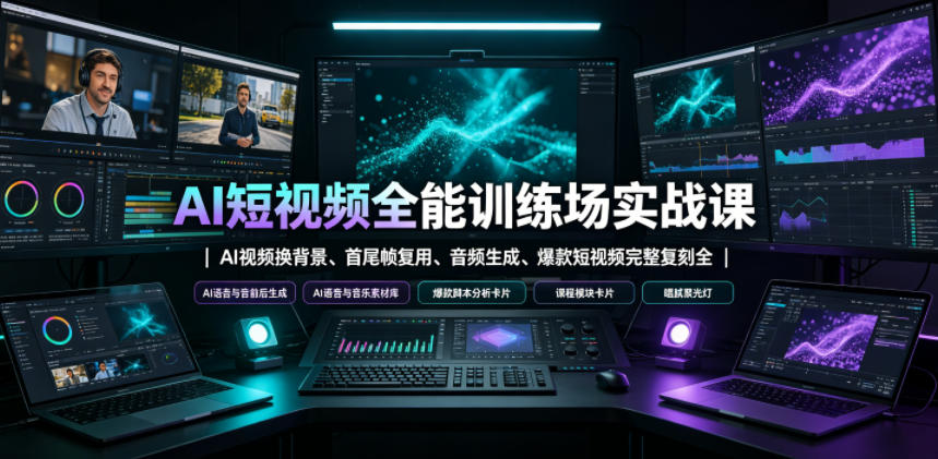 AI短视频全能训练场实战课｜AI视频换背景、首尾帧复用、音频生成、爆款短视频完整复刻全套实操教学-777网创网