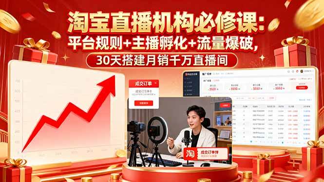 （16087期）淘宝直播机构必修课：平台规则/主播孵化/流量爆破,30天搭建月销千万直播间-777网创网