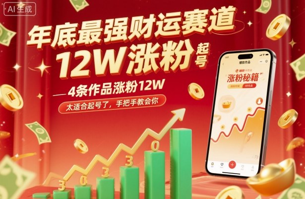 年底最强财运赛道，4条作品涨粉12W，太适合起号了，手把手教会你-777网创网
