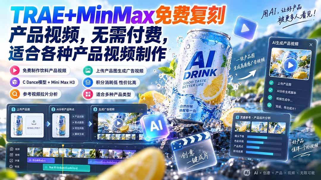 （20362期）TRAE+MinMax免费复刻产品视频，无需付费，适合各种产品视频制作-777网创网