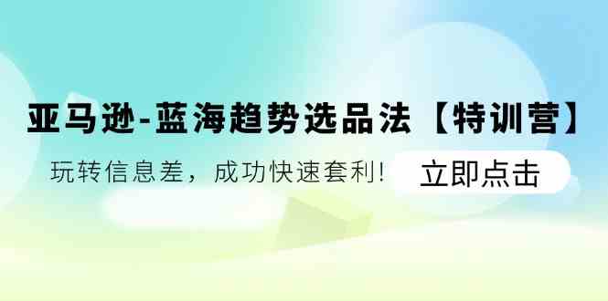 亚马逊蓝海趋势选品法【特训营】：玩转信息差，成功快速套利-777网创网