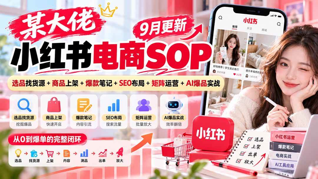 (20757期)某大佬小红书电商SOP|9月更新:选品找货源+商品上架+爆款笔记+SEO布局+矩阵运营+AI爆品实战-777网创网