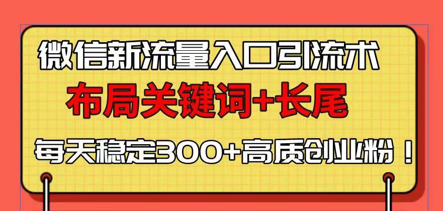 （13897期）微信新流量入口引流术，布局关键词+长尾，每天稳定300+高质创业粉！-777网创网