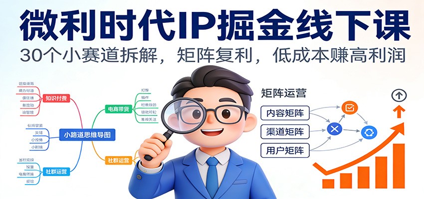 微利时代IP掘金线下课:30个小赛道拆解,矩阵复利,低成本赚高利润 微利时代IP掘金线下课:30个小赛道拆解,矩阵复利,低成本赚高利润
