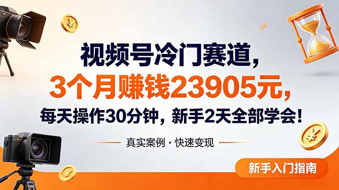 视频号冷门赛道，3个月变现23905元，新手2天学会 每天操作30分钟！-777网创网