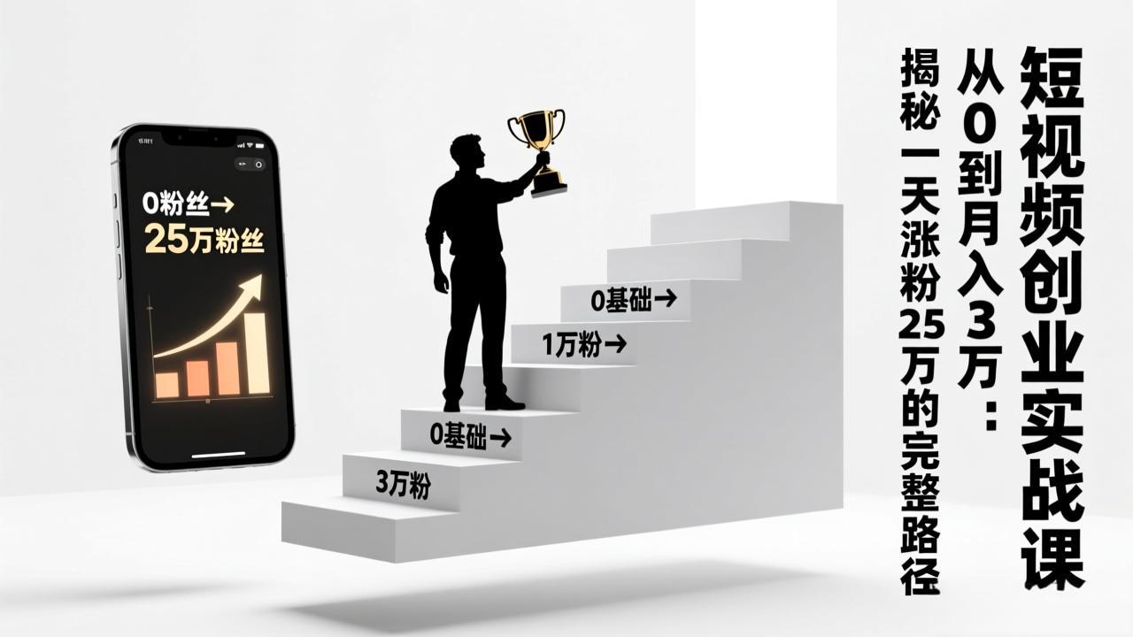 短视频创业实战课：从0到月入3万：揭秘一天涨粉25万的完整路径-777网创网