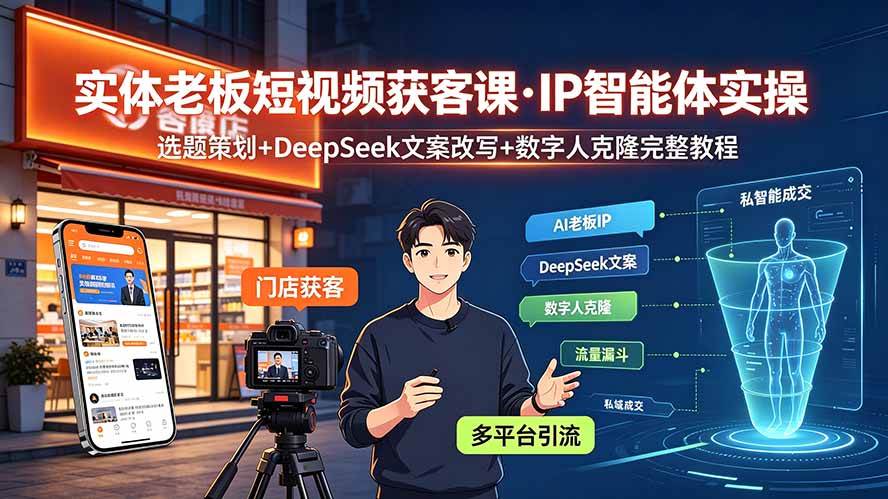 （19260期）实体老板短视频获客课·IP智能体实操｜选题策划+DeepSeek文案改写+数字人克隆完整教程-777网创网