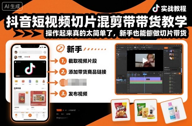 抖音短视频切片混剪带货教学，操作起来真的太简单了，新手也能做切片带货-777网创网
