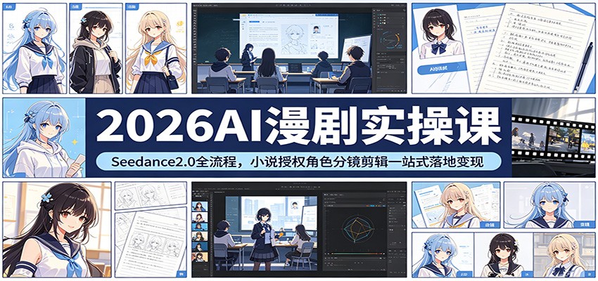 2026AI漫剧实操课：Seedance2.0全流程，小说授权角色分镜剪辑一站式落地变现-777网创网