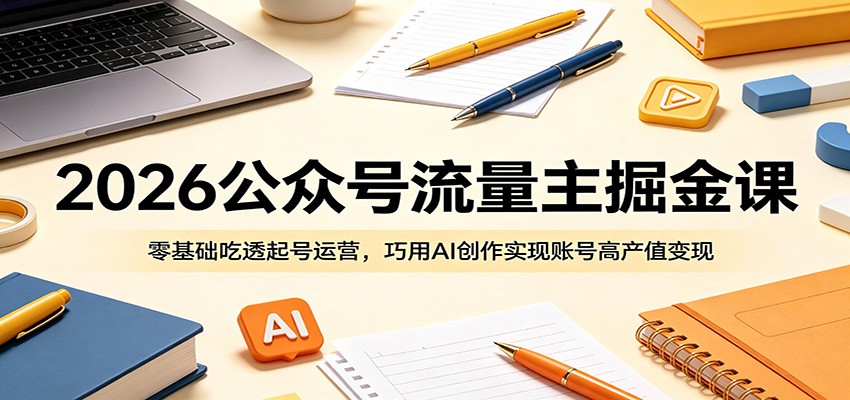 2026公众号流量主掘金课：零基础吃透起号运营，巧用AI创作实现账号高产值变现-777网创网