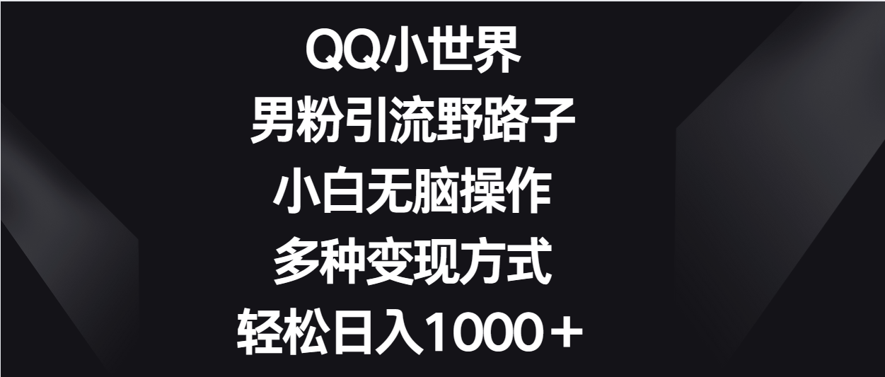 QQ小世界男粉引流野路子,小白无脑操作,多种变现方式轻松日入1000+-777网创网