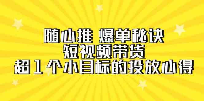 (9687期)随心推 爆单秘诀,短视频带货-超1个小目标的投放心得(7节视频课)-777网创网