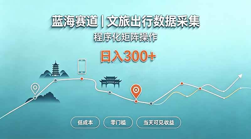 (20478期)蓝海赛道 文旅出行数据采集 程序化矩阵操作 低成本 零门槛 当天可见收益 日入300+-777网创网