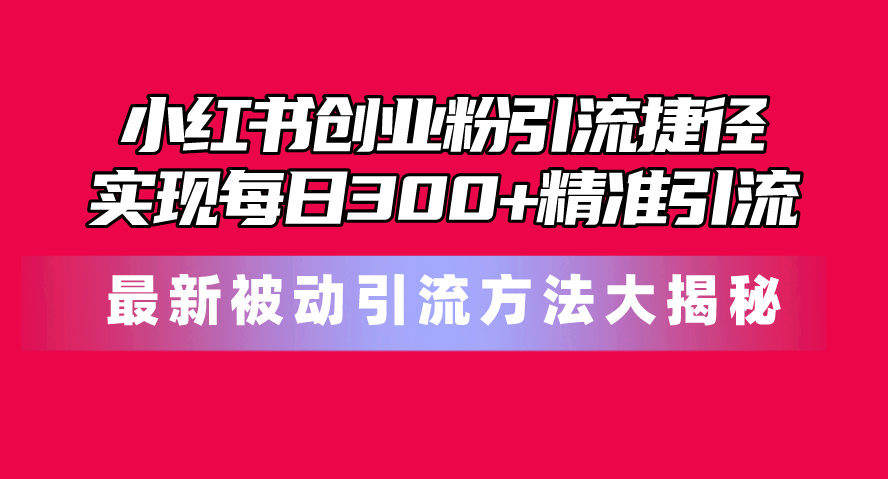 （10692期）小红书创业粉引流捷径！最新被动引流方法大揭秘，实现每日300+精准引流-777网创网