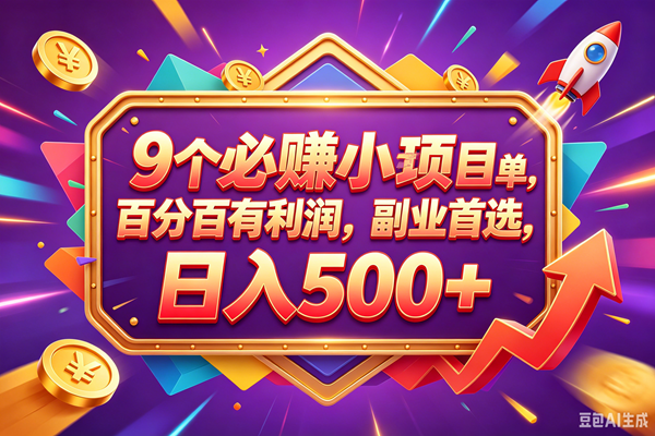 （18462期）9个必赚钱的小项目，百分百赚米，无脑简单，副业首选，日入380+-777网创网
