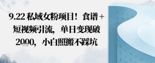 私域女粉项目！食谱+短视频引流，单日变现破多张，小白照搬不踩坑-777网创网