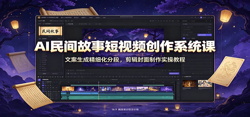 AI民间故事短视频创作系统课：文案生成精细化分段，剪辑封面制作实操教程-777网创网